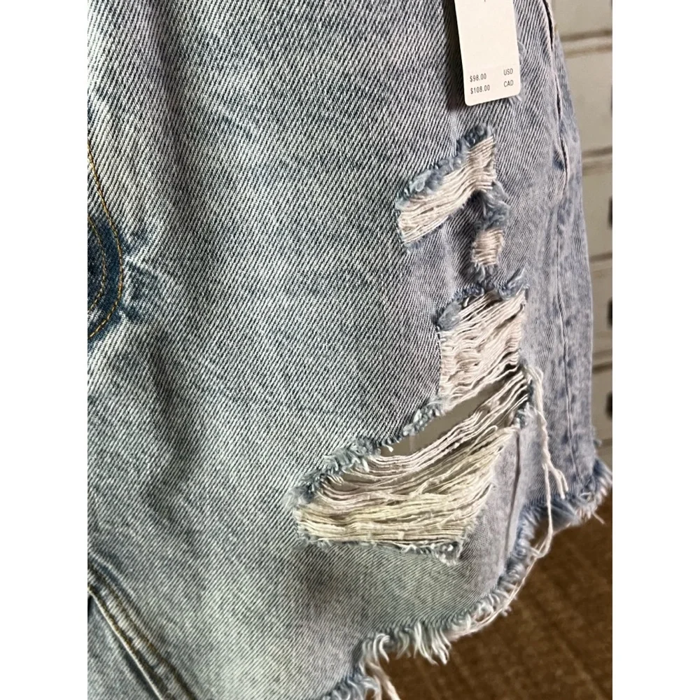 Anthropologie Pilcro Destroyed Denim Mini Skirt Size 0 - Picture 9 of 13